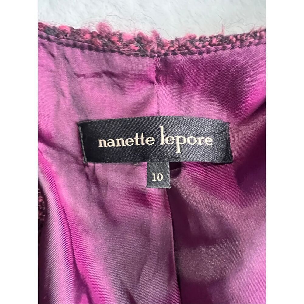 Nanette Lepore Womens Magenta Black Tweed Open Front Blazer Jacket Size 10 - Picture 7 of 9